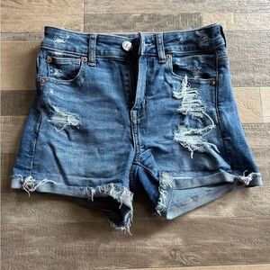 American eagle high rise shortie Distressed Denim Shorts